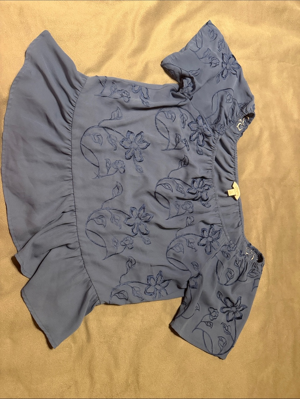 Candie's Dusty Blue Embroidered Off-Shoulder Blouse